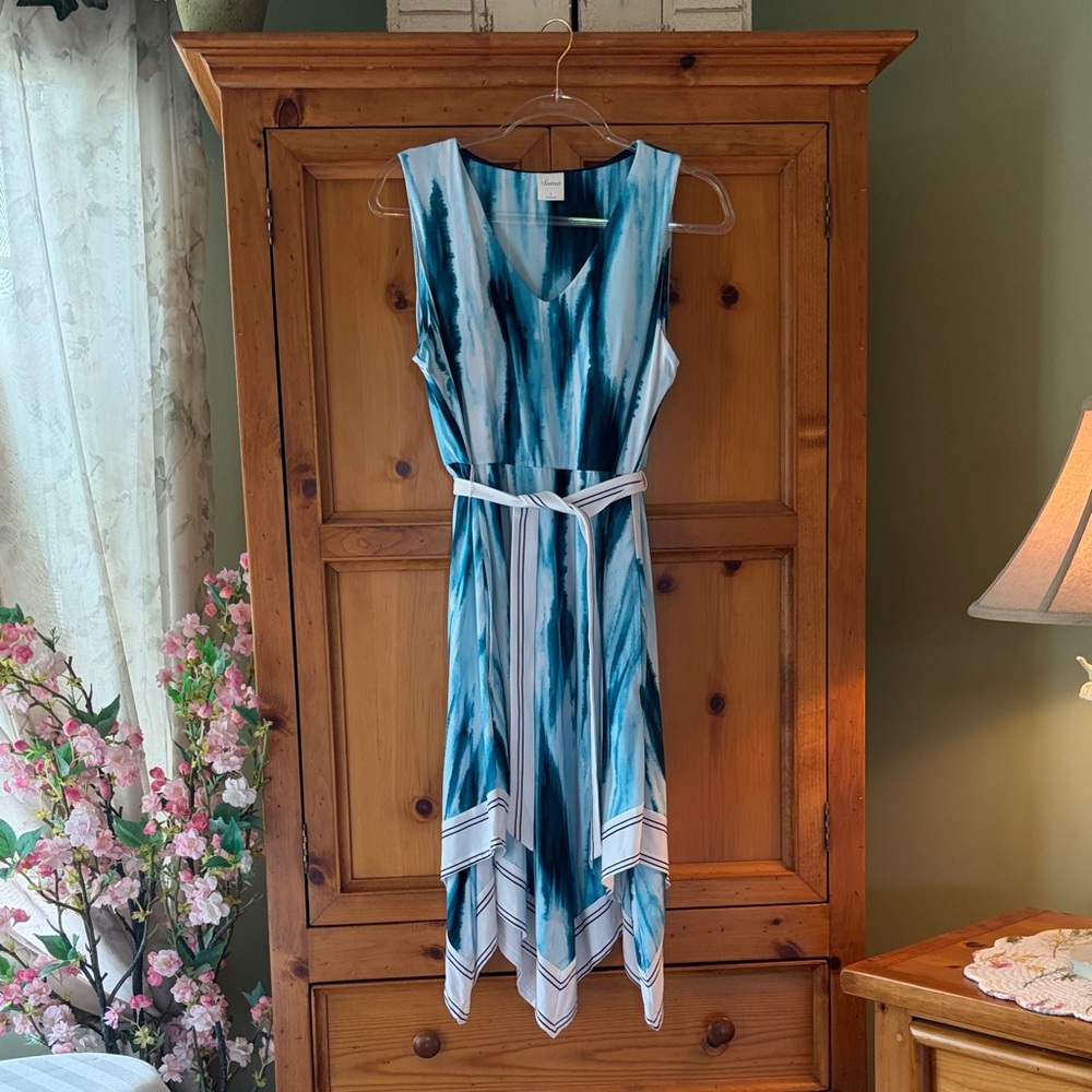 Soma Blue Watercolor Handkerchief-Hem Dress